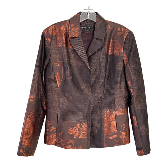 JENNE MAAG Women's Size Large Brown Copper Linen Silk Snap Front Lined Pant Suit - Picture 2 of 10